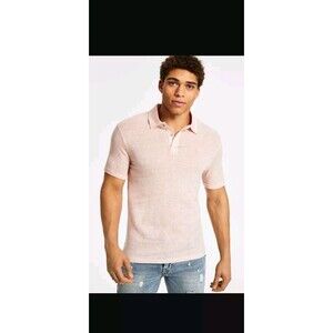 Guess Mens Sz M Kismi Short Sleeve Linen Polo Shirt Regular Fit Pink Preppy